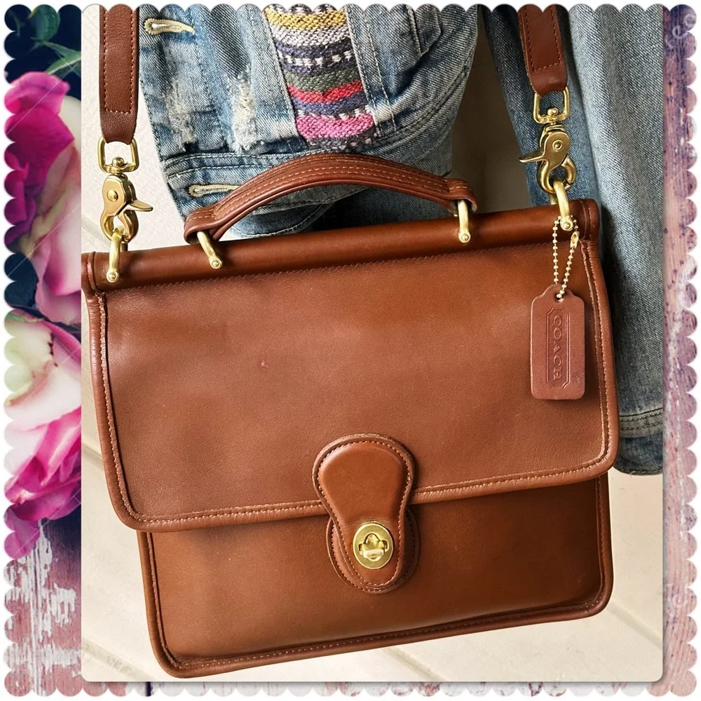 VINTAGE COACH Vicuña SADDLE / TAN LEATHER MESSENGER CROSSBODY WILLIS BAG
 #9927_3